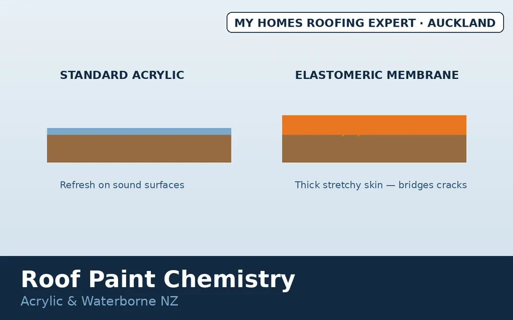 Standard acrylic and elastomeric membrane roof coating comparison NZ