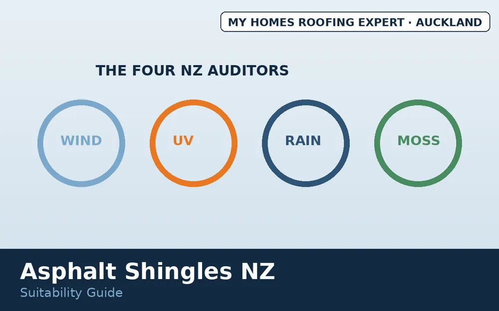 NZ conditions testing asphalt shingles — wind UV rain and moss factors