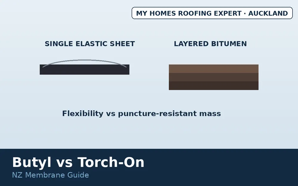 Butyl rubber and torch-on bitumen layer systems for NZ decks