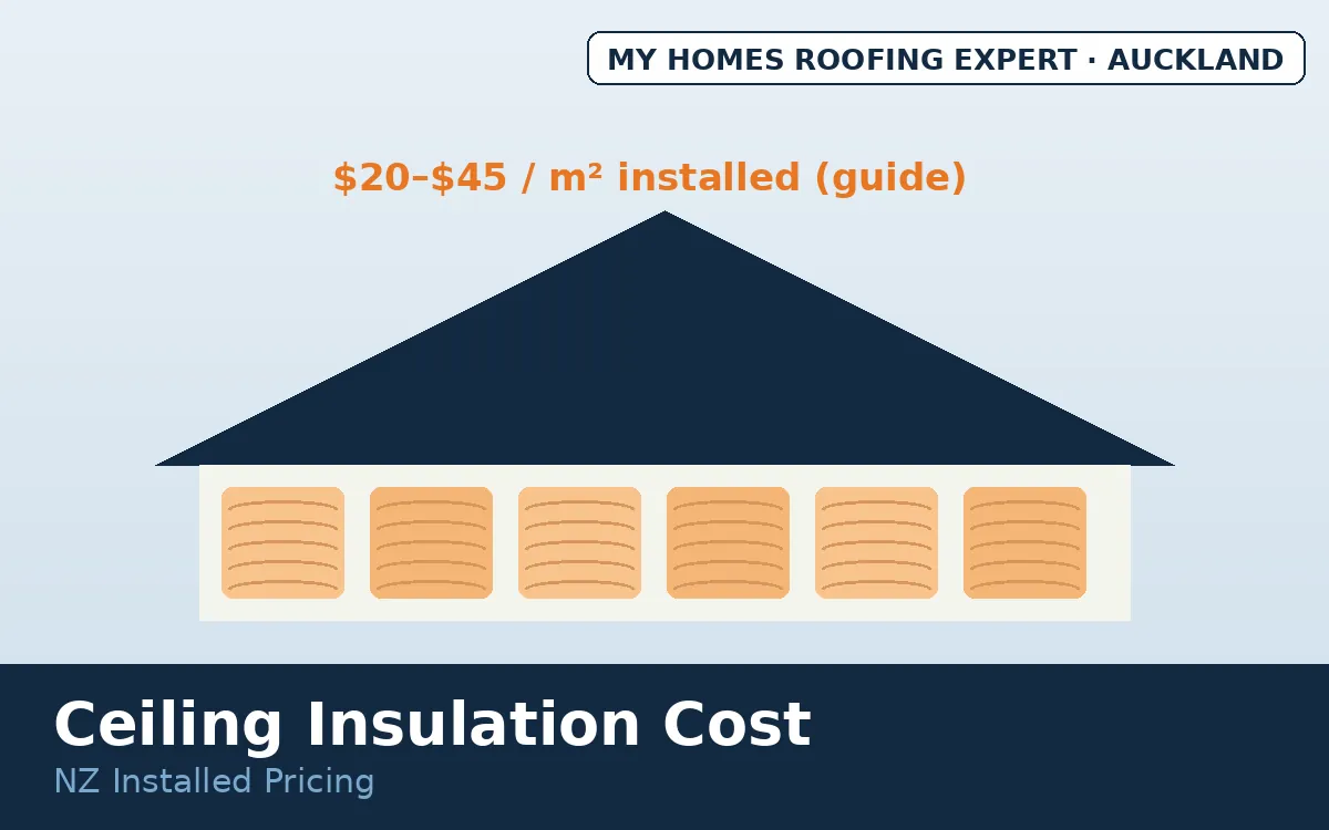Ceiling insulation cost NZ — insulation batts laid in roof cavity between joists