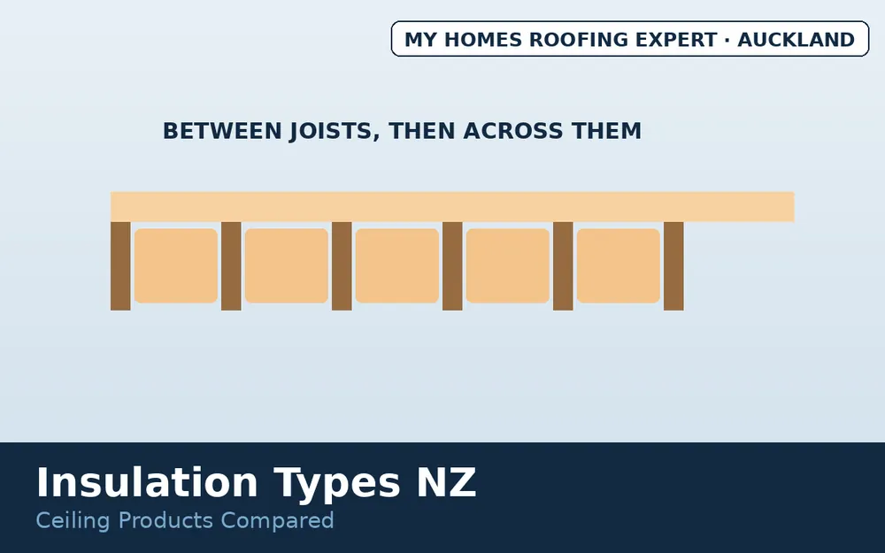 Insulation segments laid between ceiling joists in NZ roof cavity