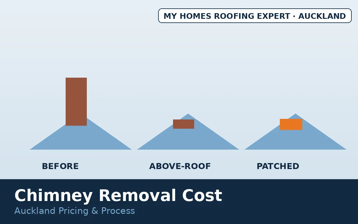 Chimney removal cost Auckland — stages from full chimney to patched roof