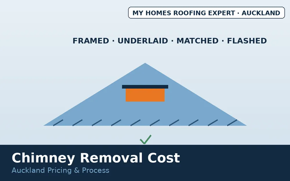 Roof patched and reflashed after chimney removal on Auckland tile roof