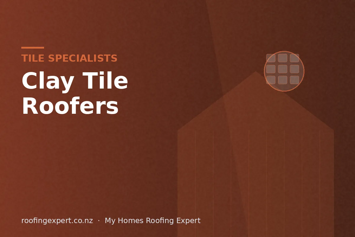 Clay tile roofers re-bedding ridge capping on an NZ roof