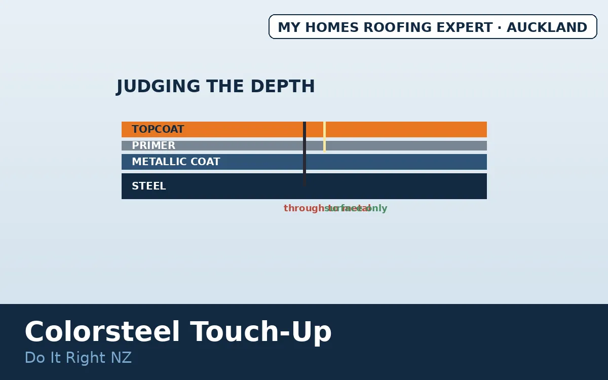 Colorsteel touch-up paint NZ — scratch depth through coating layers