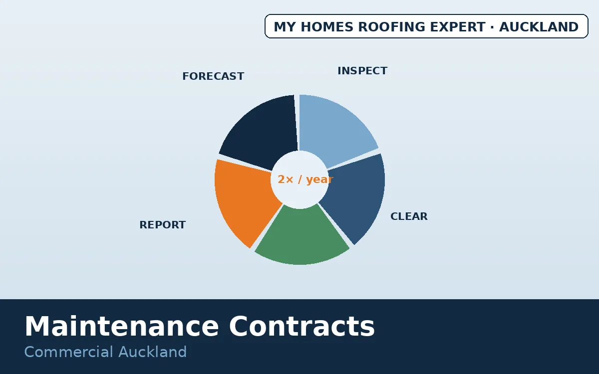 Commercial roof maintenance contract — inspection schedule and reporting cycle Auckland