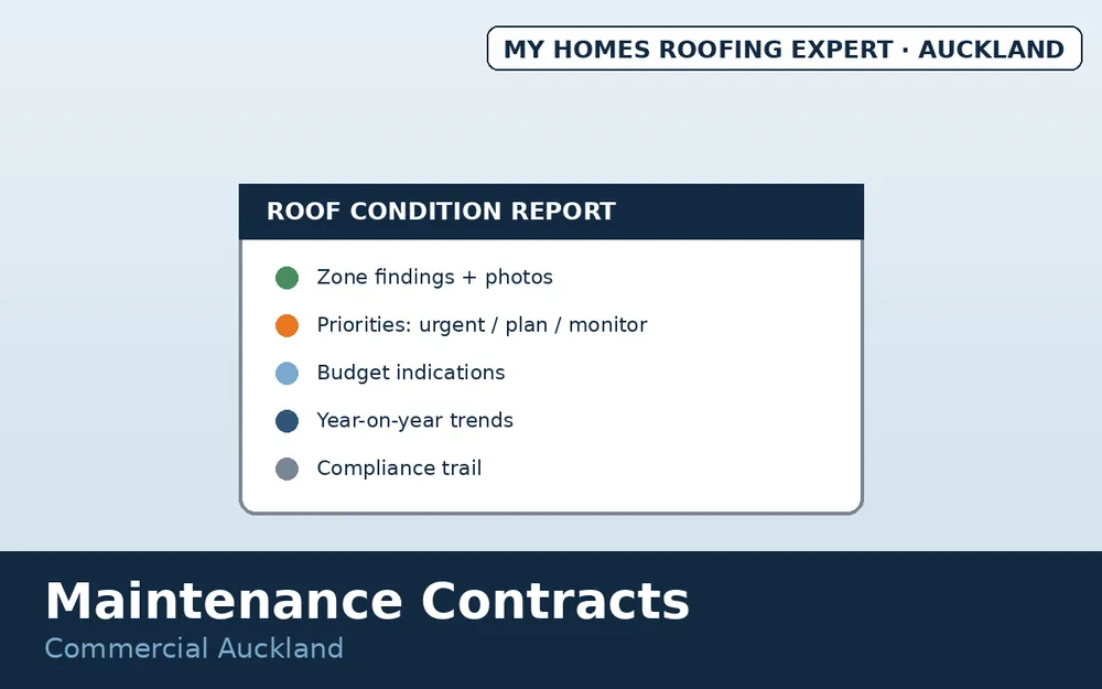 Commercial roof condition report sections and asset planning Auckland