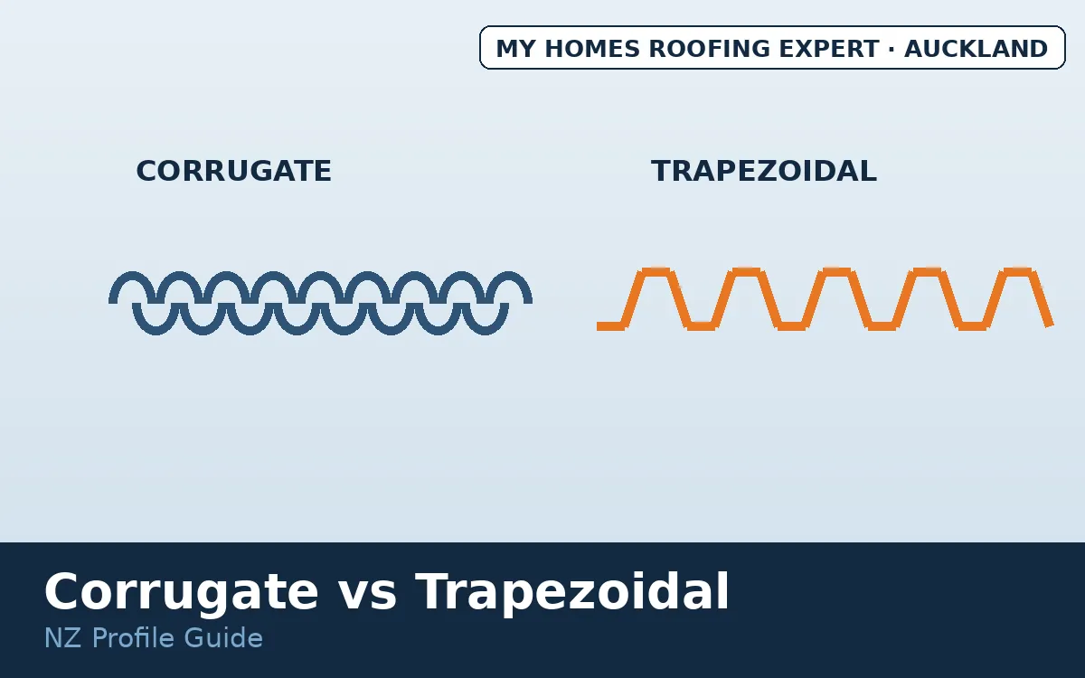 Corrugate vs trapezoidal roofing — long-run profile cross-sections compared NZ
