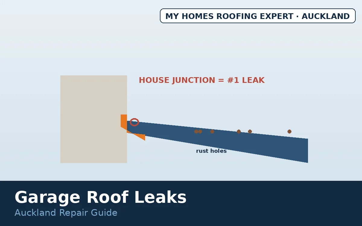 Garage roof leak repair Auckland — common garage roof leak points