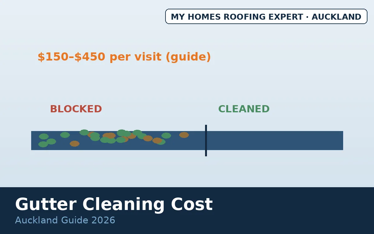 Gutter cleaning cost Auckland — debris being cleared from blocked house gutter