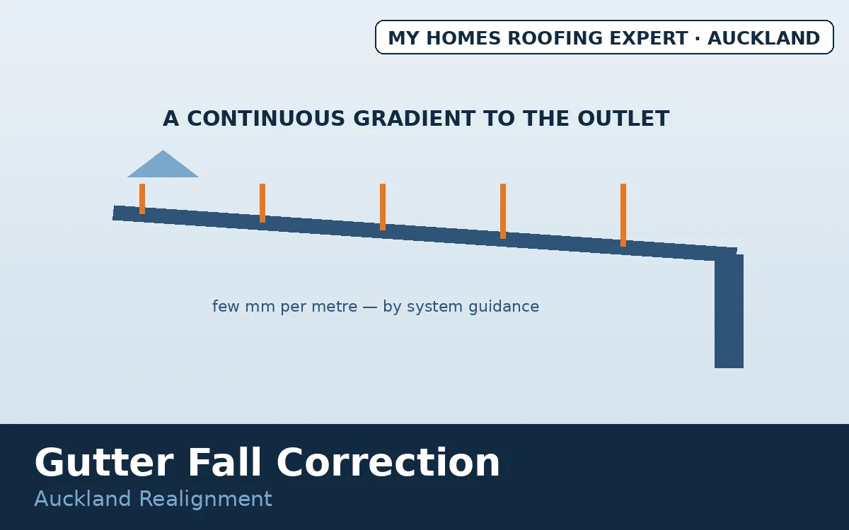 Gutter fall correction — fall gradient to outlet diagram Auckland