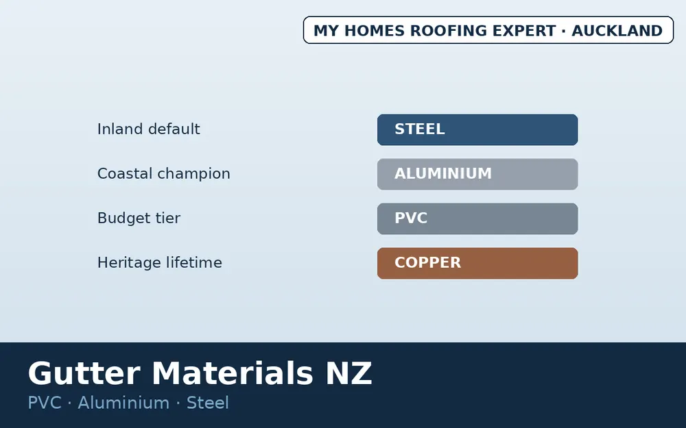 Gutter material lifespan and coastal suitability comparison NZ