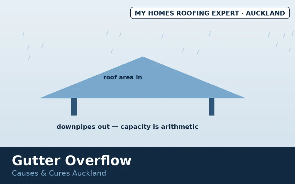 Gutter capacity versus Auckland rainfall sizing comparison