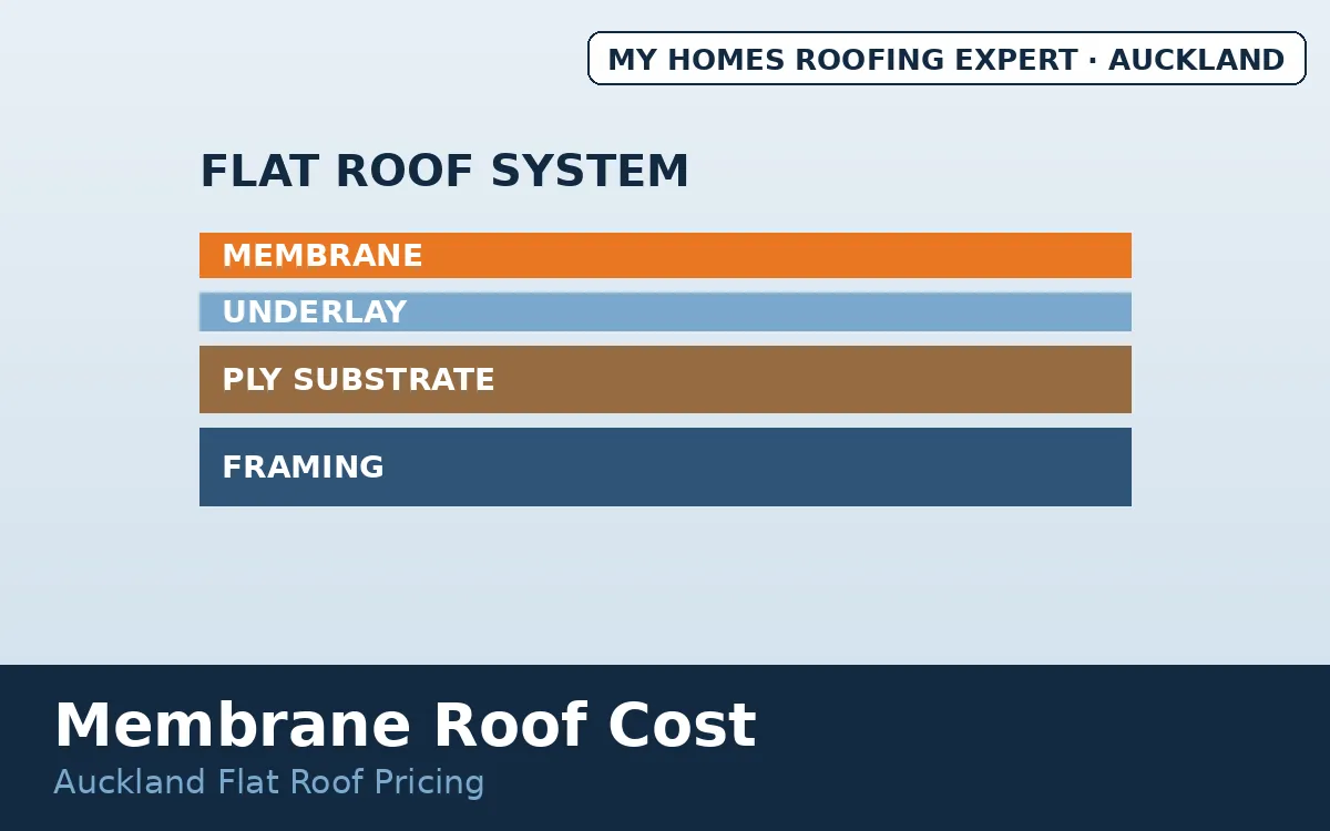 Membrane roof cost Auckland — flat roof membrane layer system cross-section