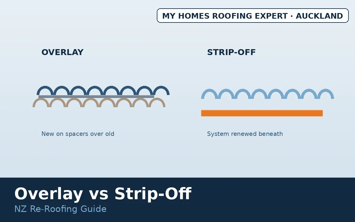 Reroof over existing roof vs strip off — two approaches compared NZ