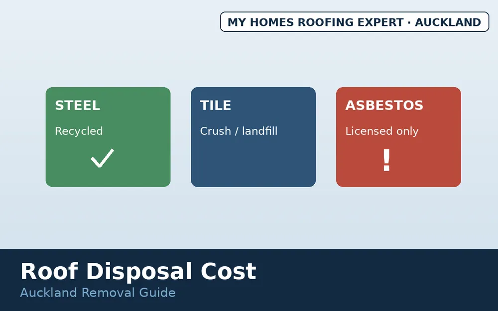 Roofing material disposal streams — steel recycling, tile landfill, asbestos licensed removal
