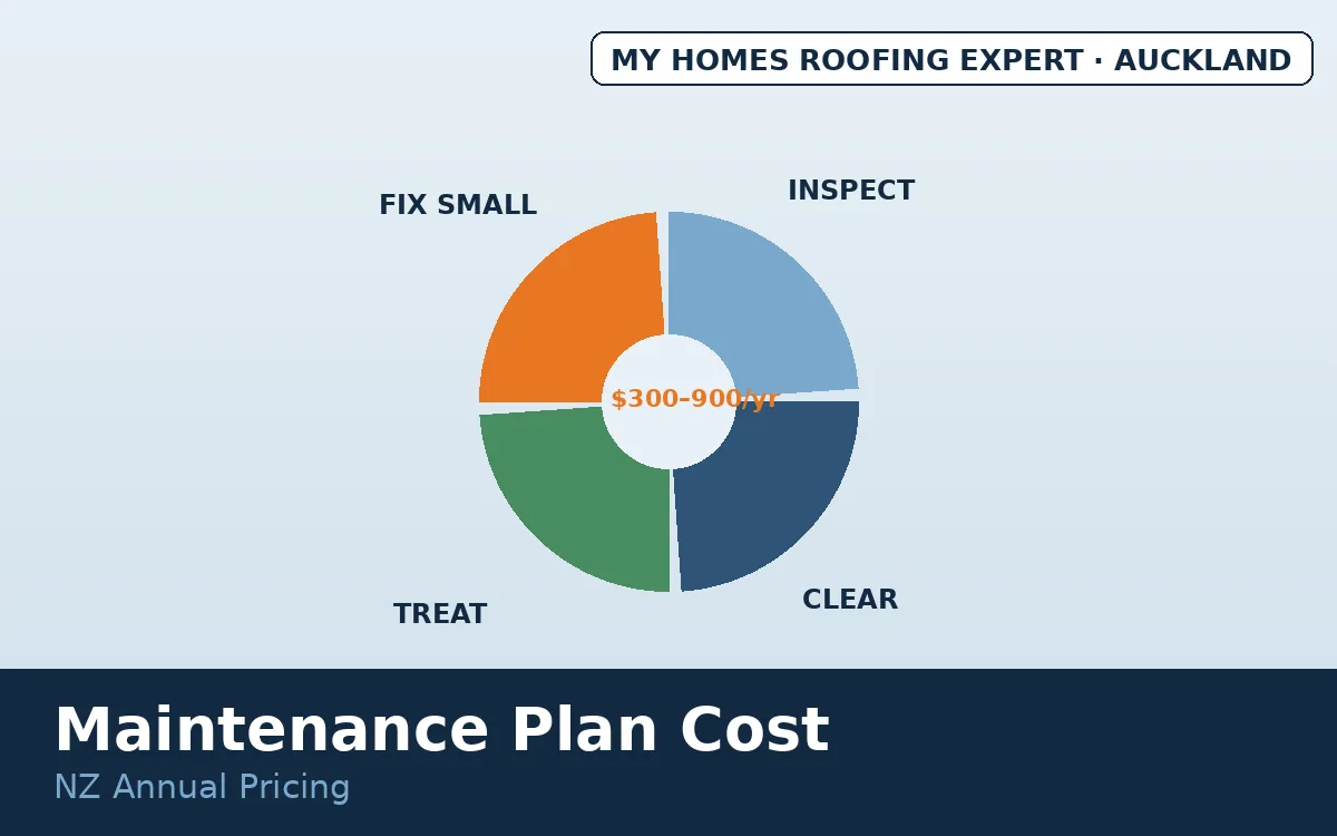 Roof maintenance plan cost NZ — annual roof care calendar and inspection cycle