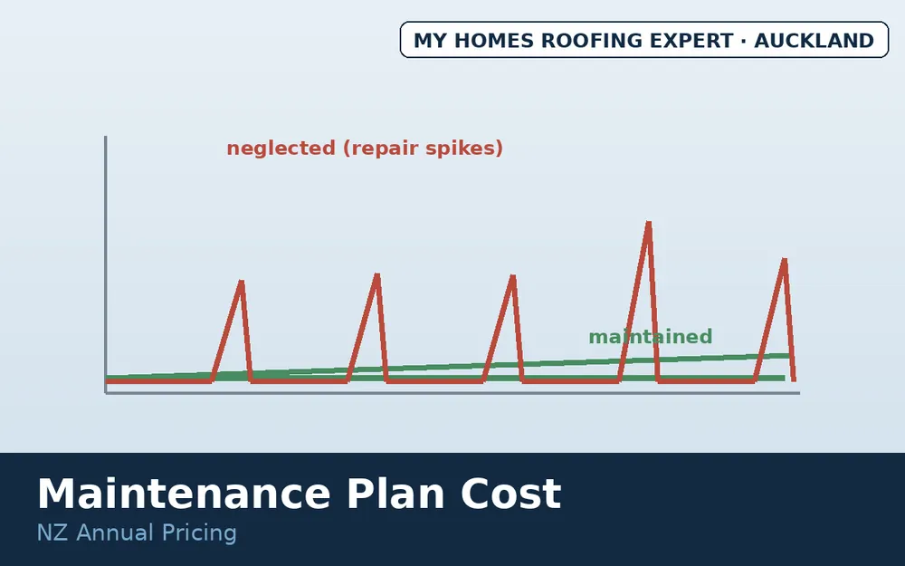 Maintained roof cost curve versus neglected roof repair spikes NZ