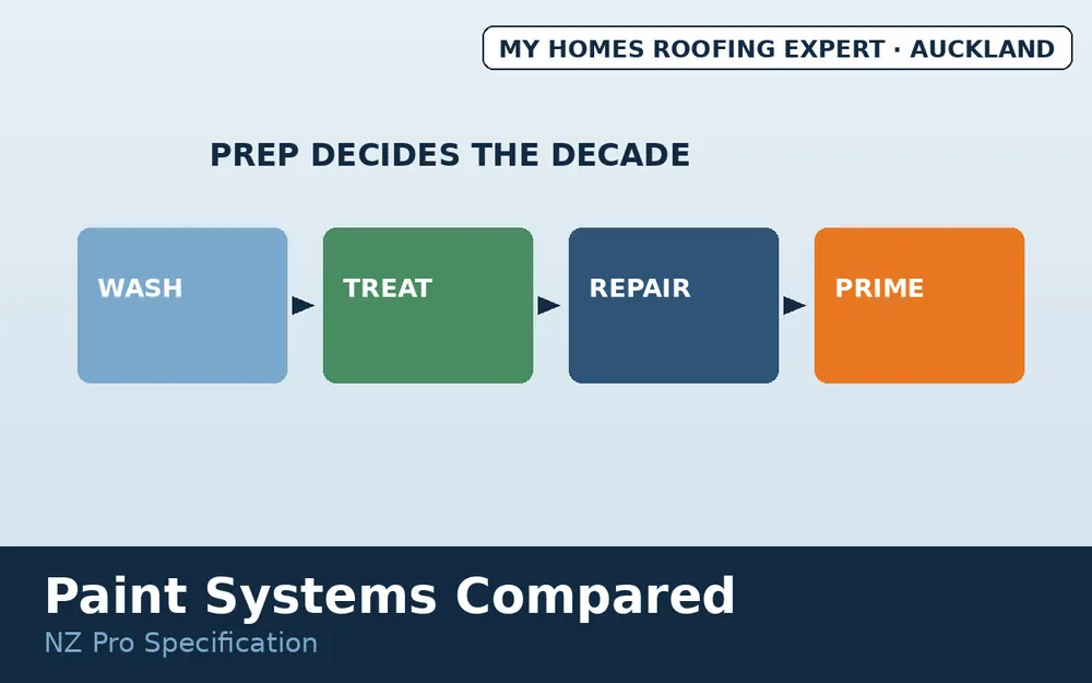 Surface preparation stages before roof paint system application Auckland