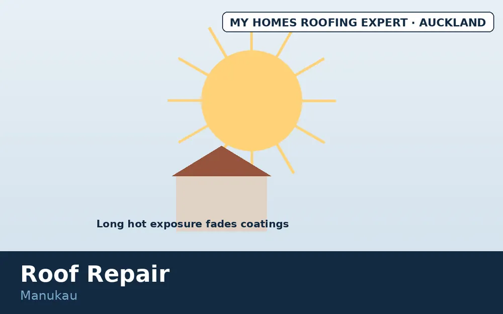 Manukau flat land long hot sun exposure roof factors