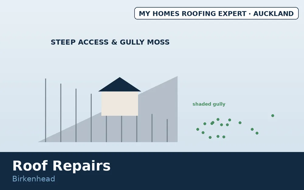 Birkenhead steep access shaded gullies roofing challenges