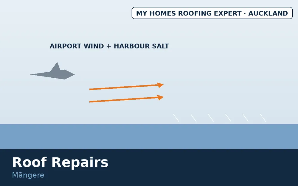 Māngere airport-corridor weather and harbour-edge exposure