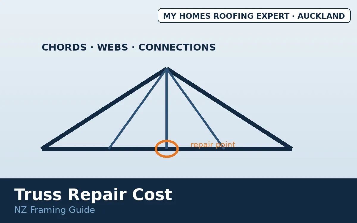 Roof truss repair cost NZ — roof framing truss diagram with repair points