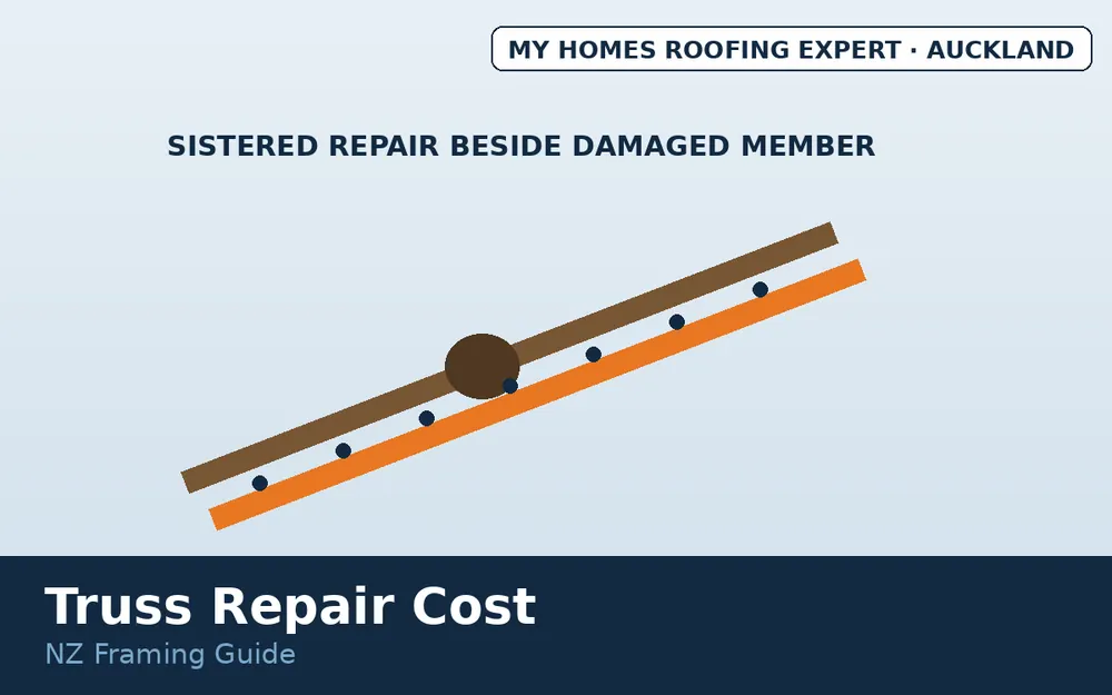 Sister bracing repair alongside damaged roof truss member NZ