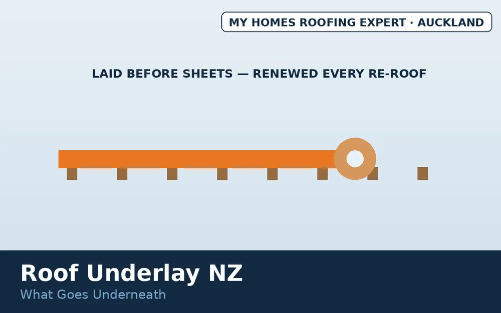 Roof underlay roll being laid across purlins before roofing sheets NZ