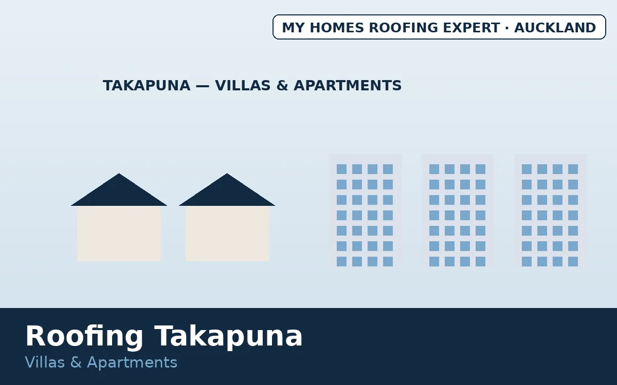 Roofing Takapuna — mixed villas and apartment blocks beachfront