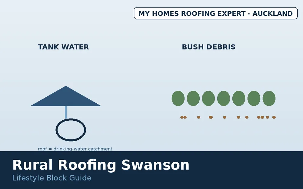 Swanson tank water roof catchment and bush debris factors