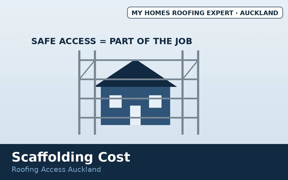 Scaffolding cost roofing Auckland — scaffold erected around single-storey home