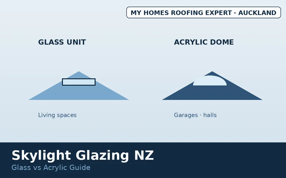 Glass skylight and acrylic dome compared on NZ roof