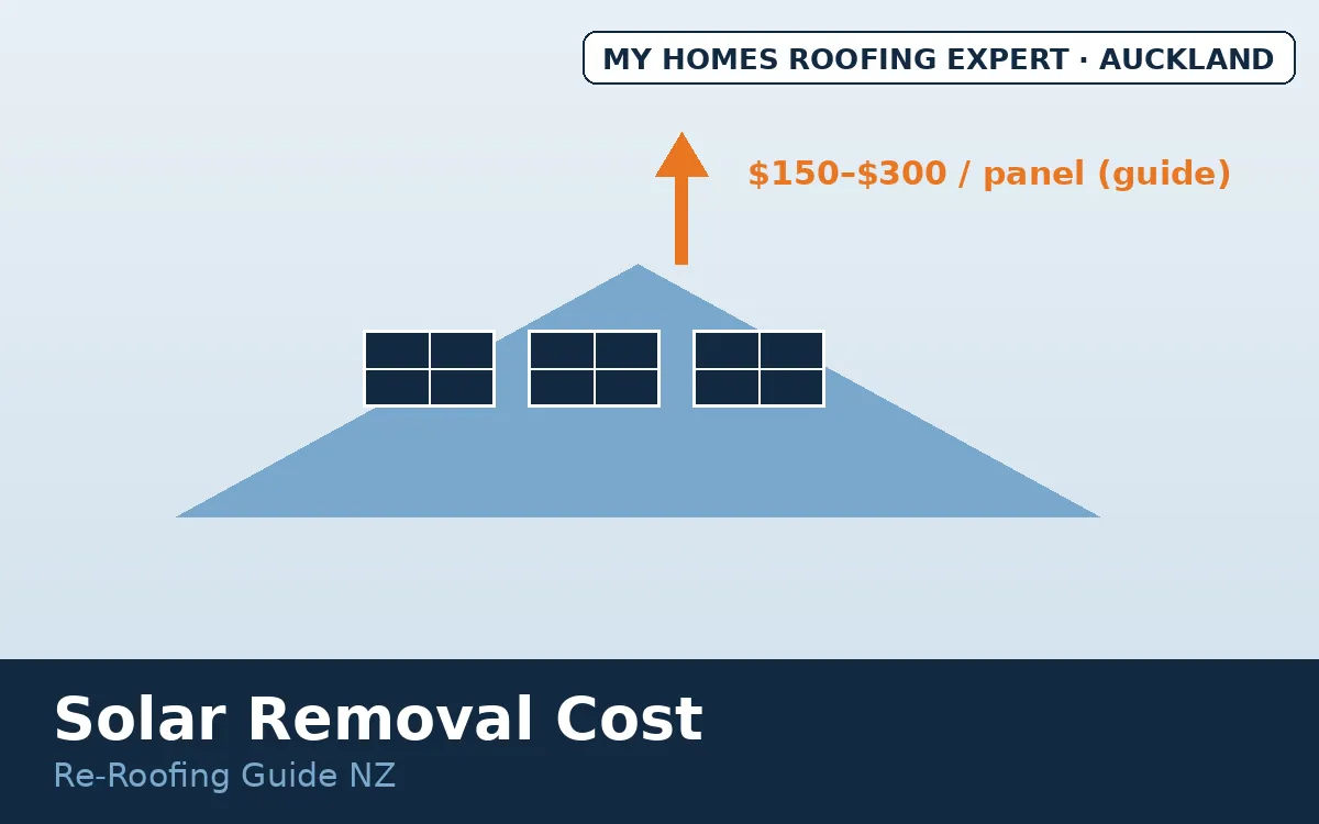 Solar panel removal cost reroofing — panels lifted from roof before re-roof NZ