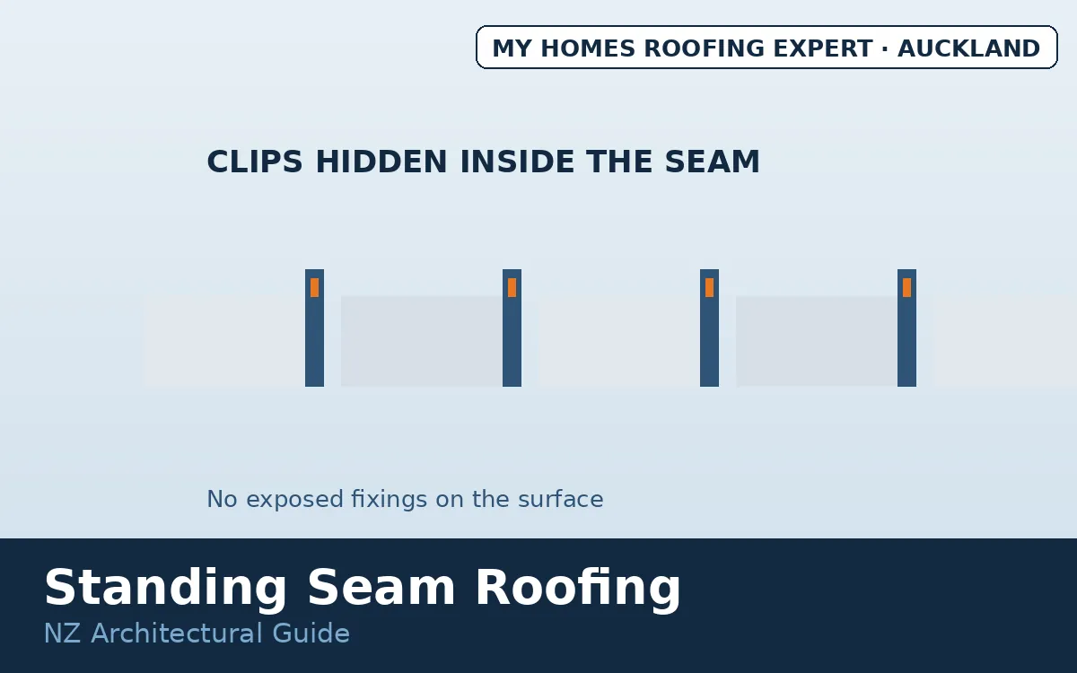 Standing seam roofing NZ — concealed fix tray profile seam detail