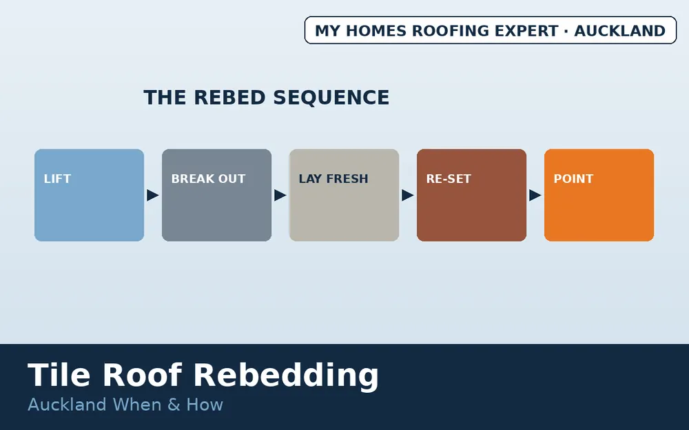 Rocking ridge tile test and rebedding sequence Auckland