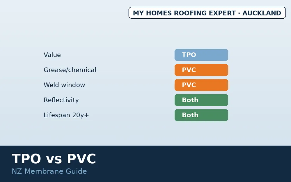 TPO and PVC membrane property comparison for NZ flat roofs