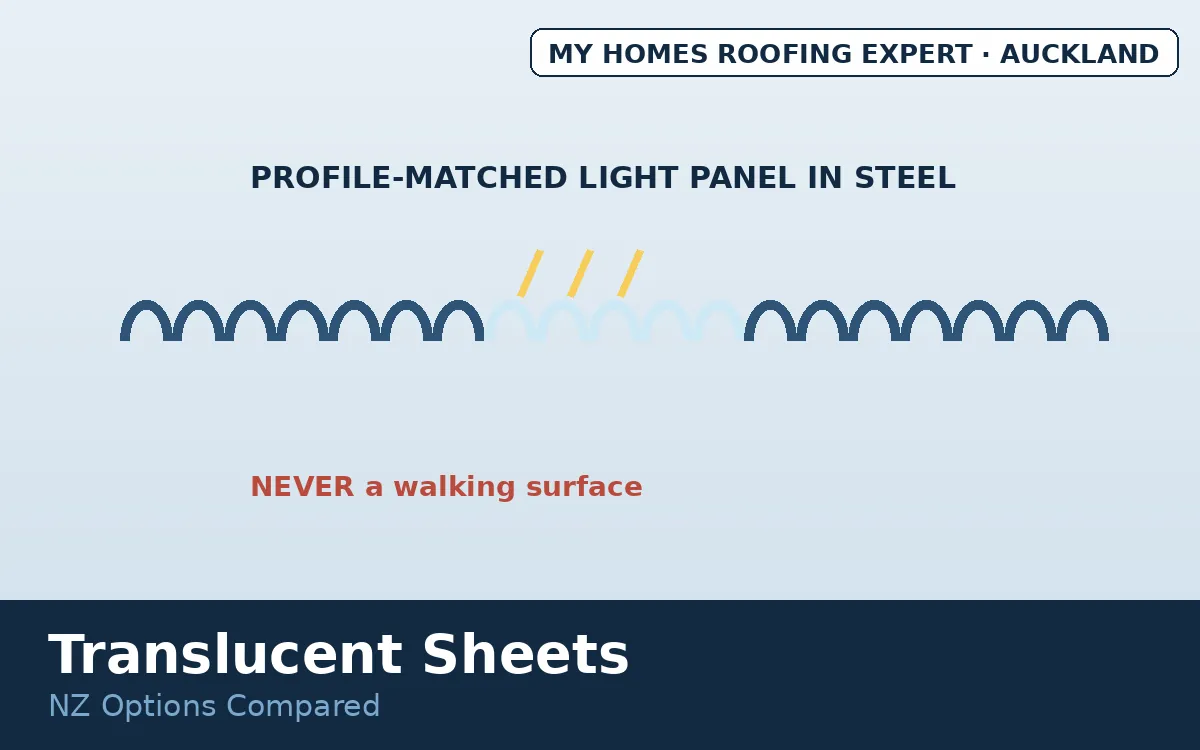 Translucent roofing sheets NZ — light panel within steel roof profile