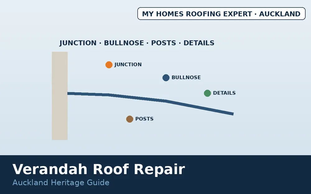 Verandah roof structure posts junction and detail points Auckland