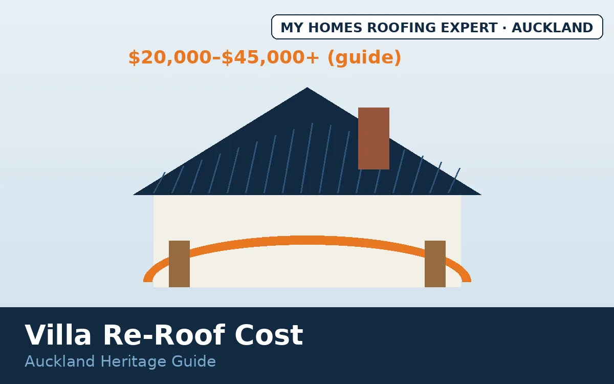 Villa reroof cost Auckland — heritage villa profile with steep corrugate roof